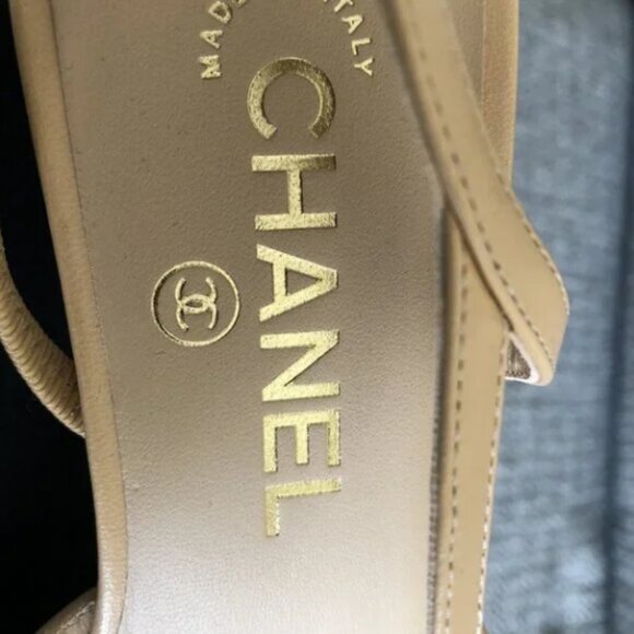New Chanel Size 38 Goatskin Slingback Beige/Black Flat - Picture 4 of 6